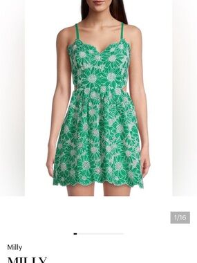 Milly Teal Embroidered Lace Slip Dress